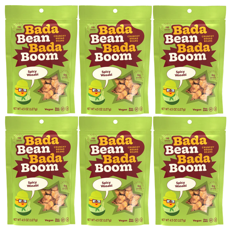 Bada Bean Bada Boom Crunchy Broad Beans - Spicy Wasabi, Six Bags (4.5 oz each)