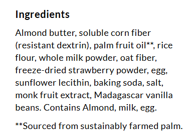 Ingredients for ChocZero Dunkies Sandwich Cookies, 9 oz, Strawberry