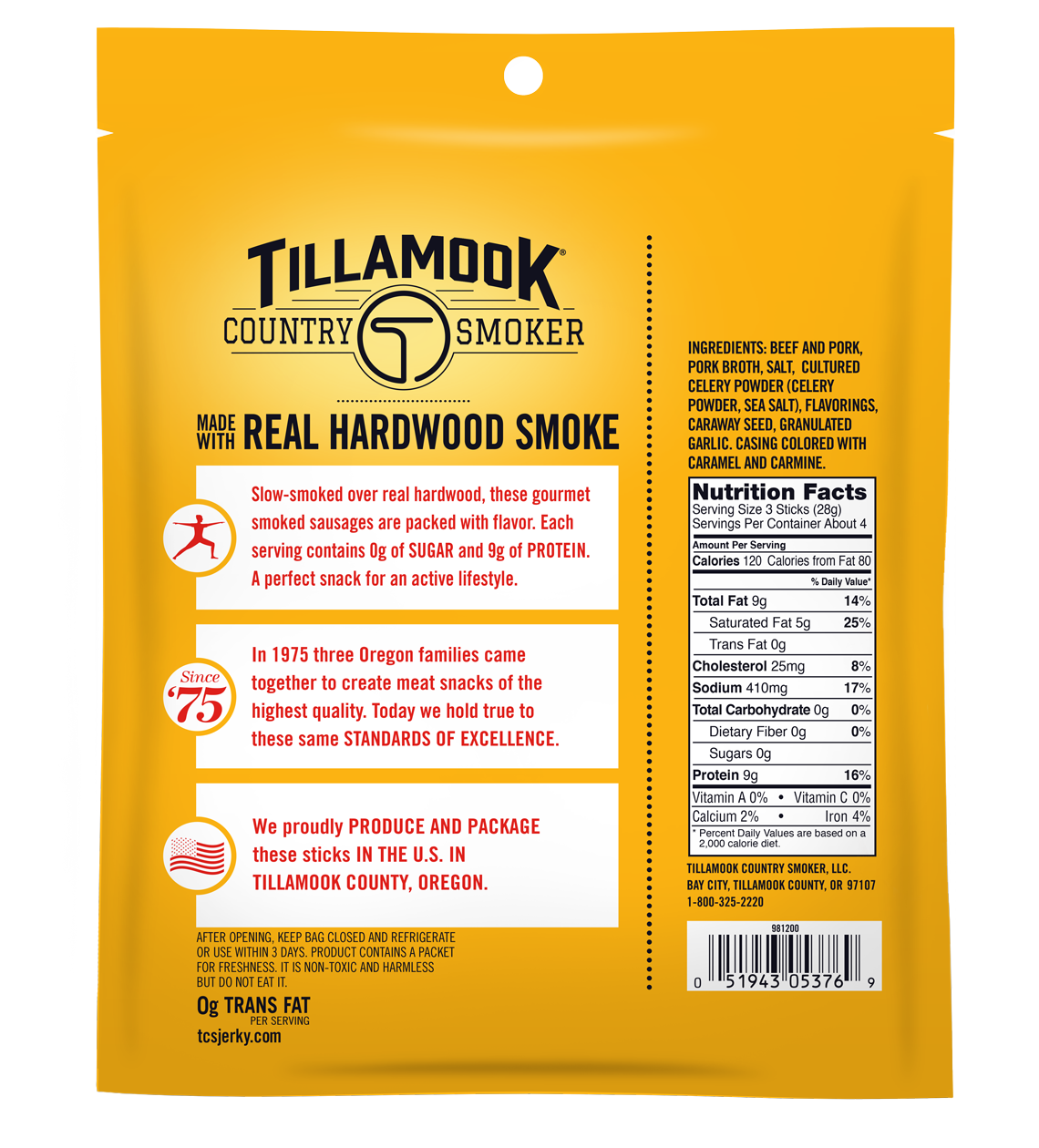 Tillamook Country Smoker Zero Sugar Smoked Sausages - Original, 4oz
