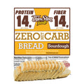 ThinSlim Foods Zero Net Carb Sourdough Bread label above a sliced loaf.