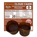 ThinSlim Foods Xtreme Cloud Cakes Chocolate label with Nutrition Facts behind the product on a white background.