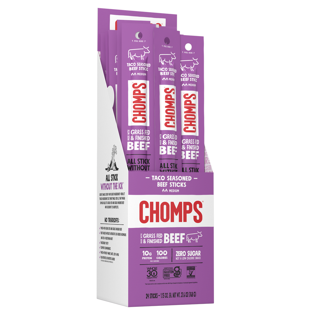 Chomps Meat Sticks - Taco Seasoned Beef 24-Sticks