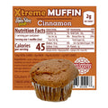 ThinSlim Foods Xtreme Muffins Cinnamon label with Nutrition Facts behind the product on a white background.