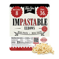 ThinSlim Foods Impastable Low Carb Pasta Elbows label with Nutrition Facts behind the product on a white background.