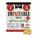 Impastable Shells label beside dry shell pasta.