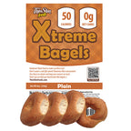 ThinSlim Foods Xtreme Plain Bagels label above four bagels.