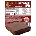 ThinSlim Foods Xtreme Brownie label with Nutrition Facts behind the product on a white background.