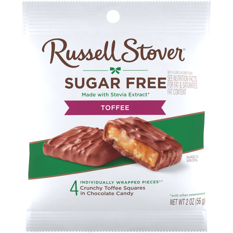 Front package of Russell Stover Sugar Free Peg Bag Candy, Toffee (2.0 oz) / One Bag