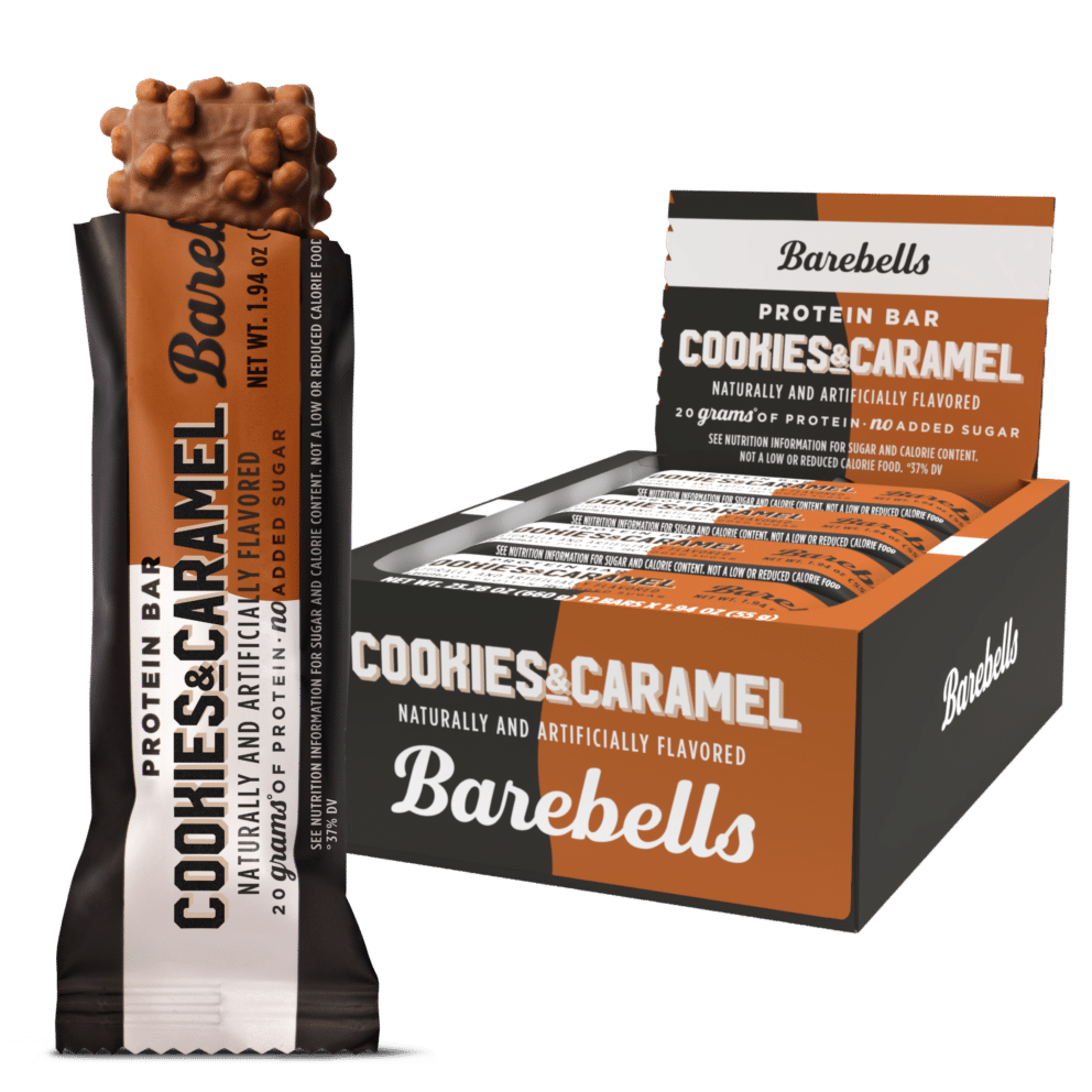 Front package of Barebells Protein Bars, Cookies & Caramel / 12-Pack