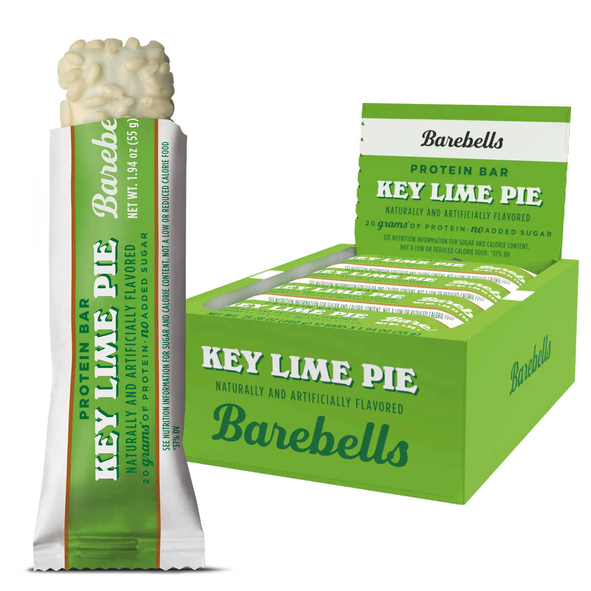 Front package of Barebells Protein Bars, Key Lime Pie / One Bar