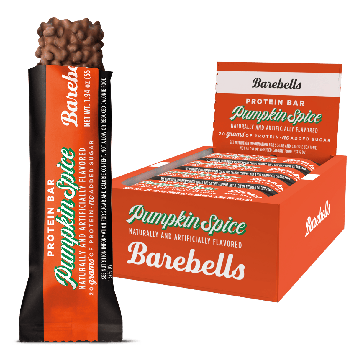 Front package of Barebells Protein Bars, Pumpkin Spice (Seasonal).