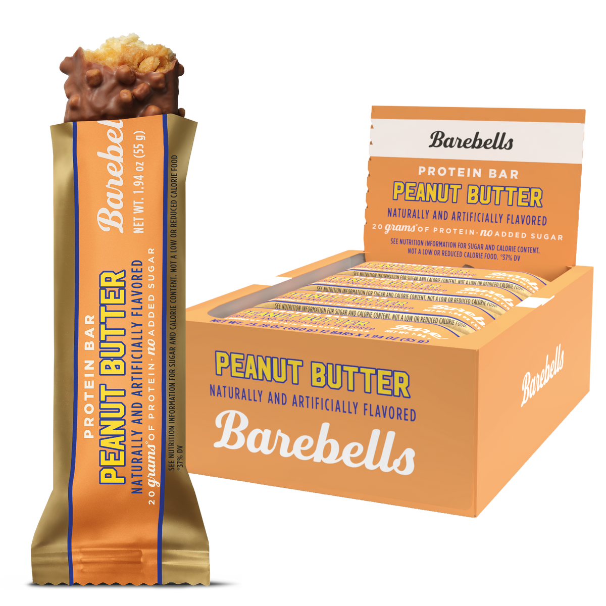 Front package of Barebells Protein Bars, Peanut Butter / One Bar