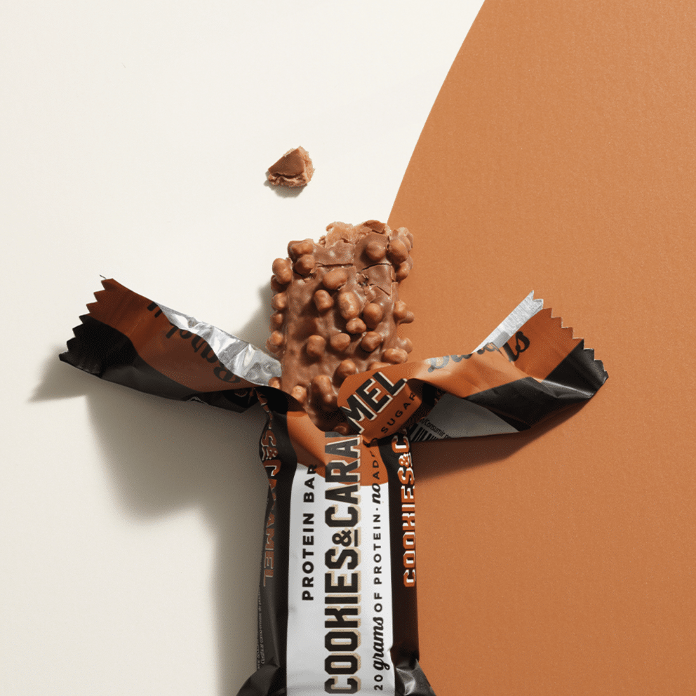 Front package of Barebells Protein Bars, Cookies & Caramel / One Bar