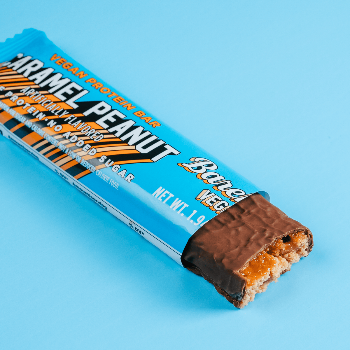 Front package of Barebells Plant Based Protein Bars, Caramel Peanut / One Bar.