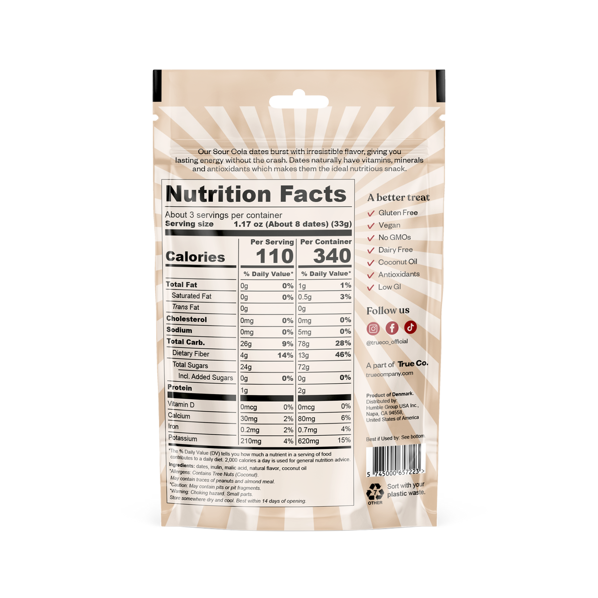 True Dates Gluten Free Flavoured Dates, 3.5oz - Sour Cola