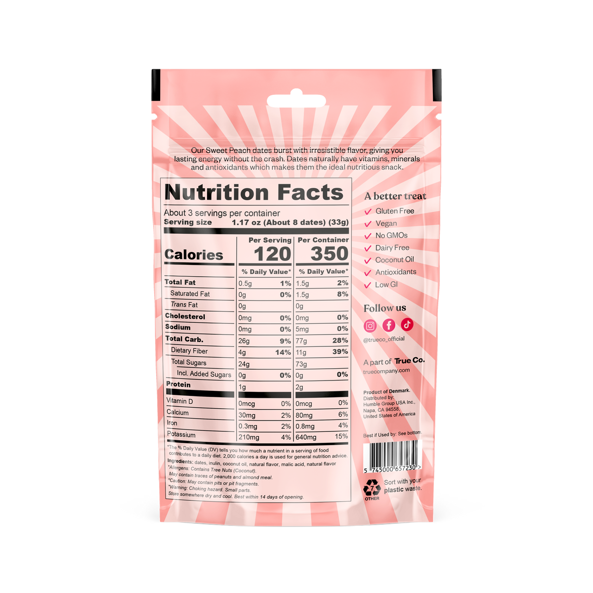 True Dates Gluten Free Flavoured Dates, 3.5oz - Sweet Peach