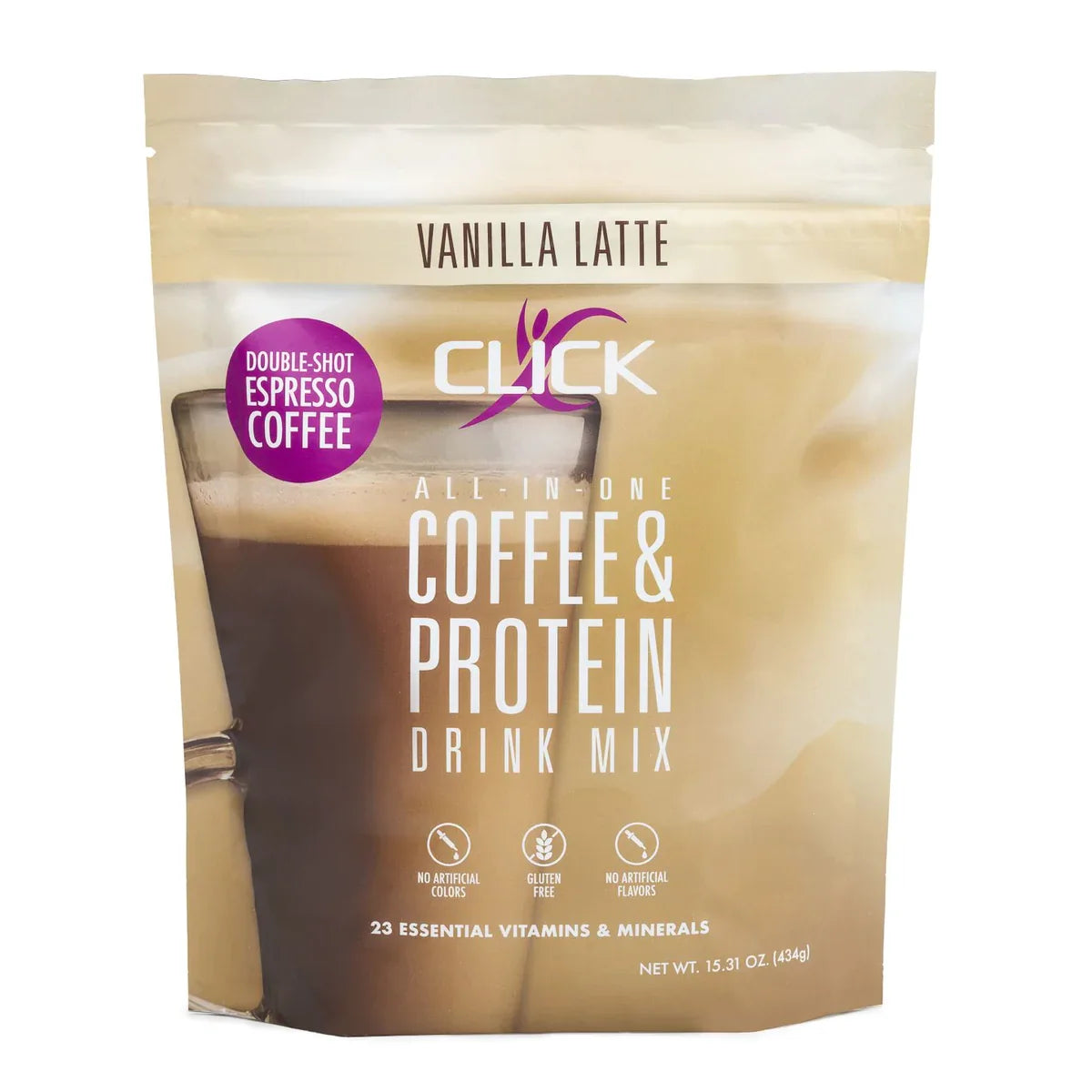 Click Coffee & Protein Drink Mix - Vanilla Latte, 15.24 oz. (434g)