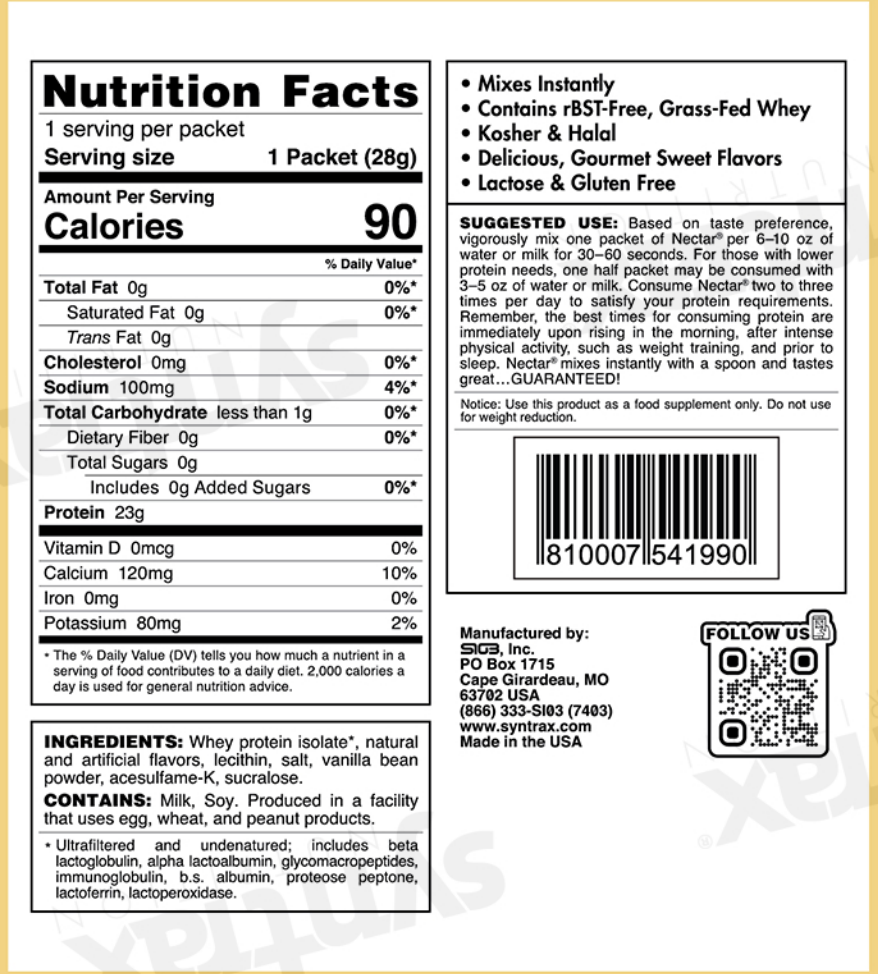 Syntrax Nectar Protein Powder Packet - Vanilla Bean Torte