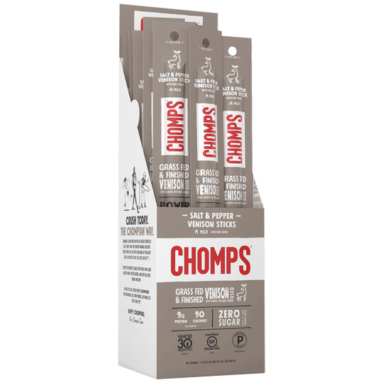 Chomps Meat Sticks - Salt & Pepper Venison 24-Sticks