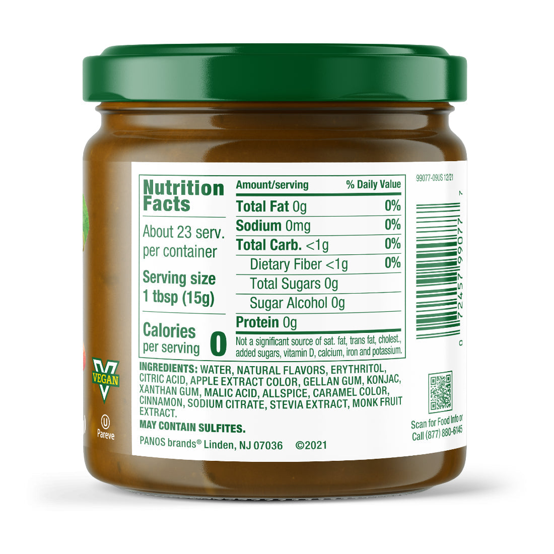 Nutrition Facts panel for Walden Farms Fruit Spread, Apple Butter flavor.