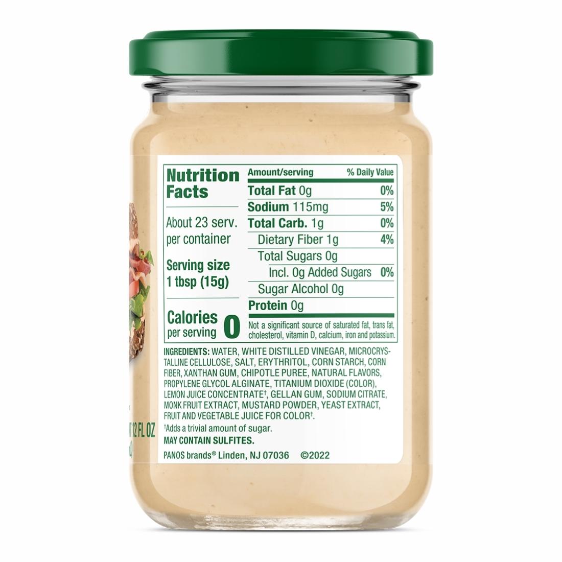 Nutrition Facts panel for Walden Farms Mayo, Chipotle flavor.