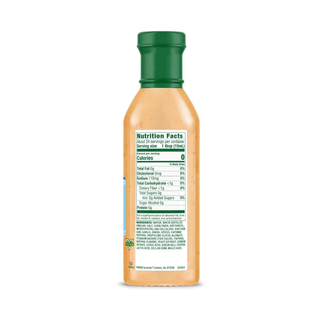 Nutrition Facts panel on Walden Farms Street Taco Sauce, Taco Ranch flavor bottle.