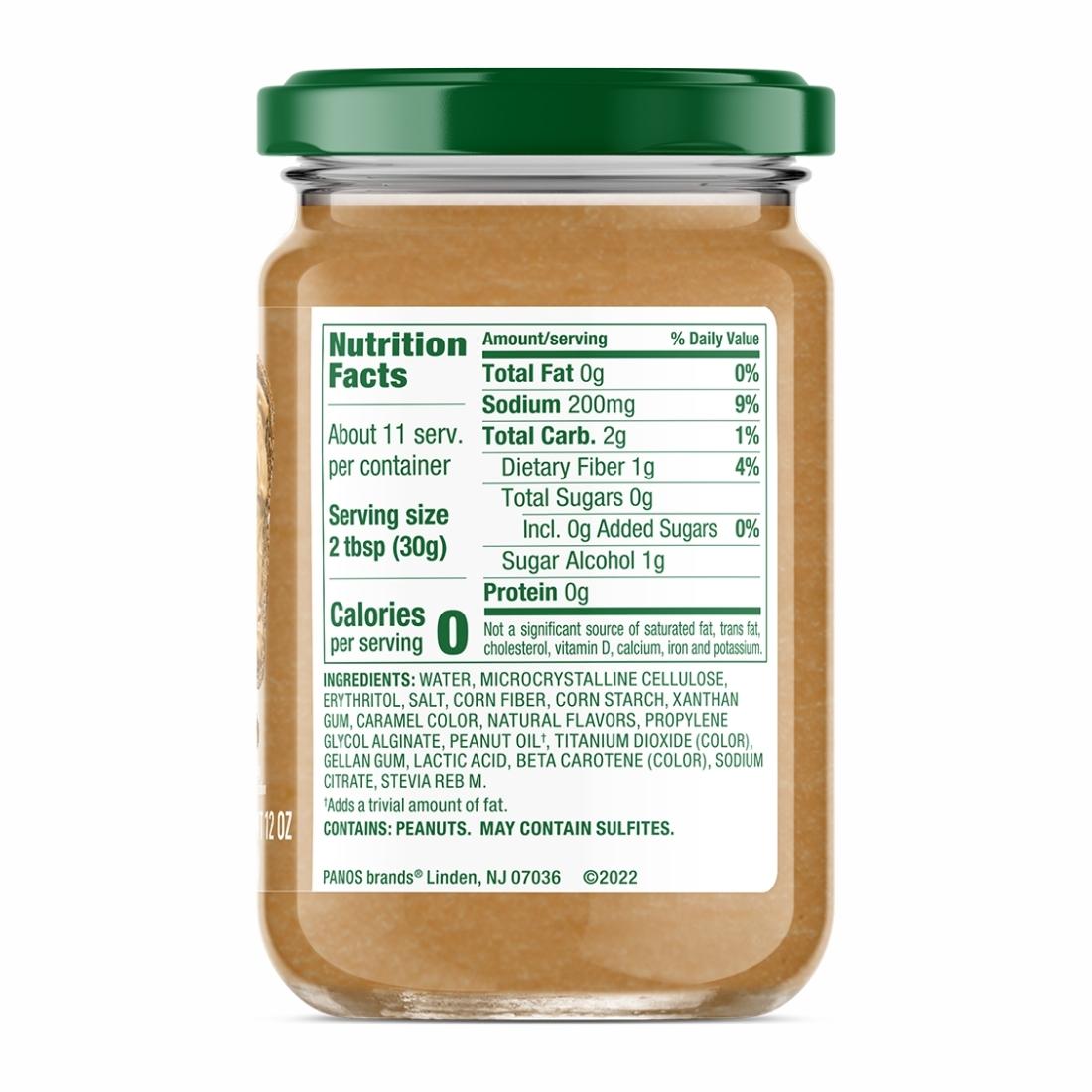 Nutrition Facts panel for Walden Farms Peanut Spread, Whipped flavor.