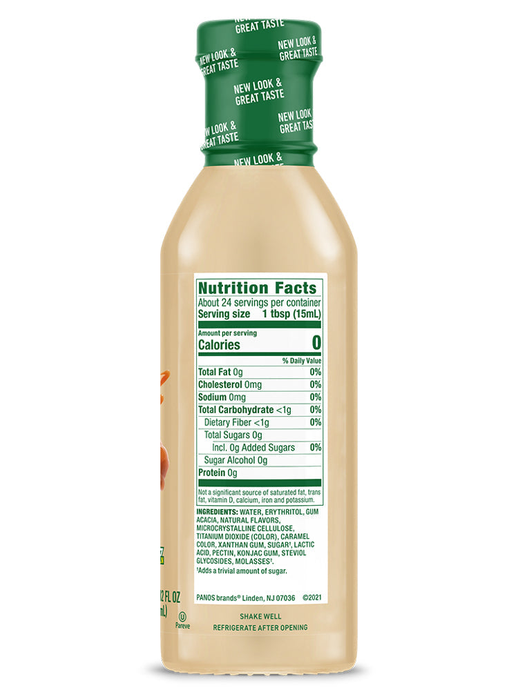 Nutrition Facts panel for Walden Farms Calorie Free Coffee Creamer, Caramel flavor.