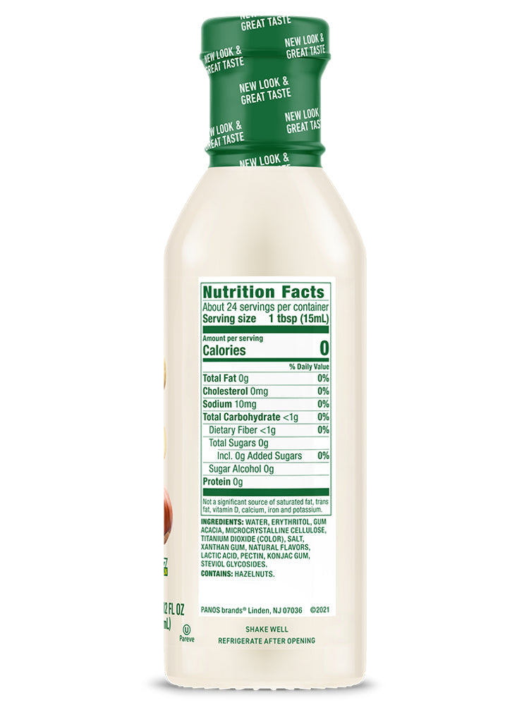 Nutrition Facts panel for Walden Farms Calorie Free Coffee Creamer, Hazelnut flavor.