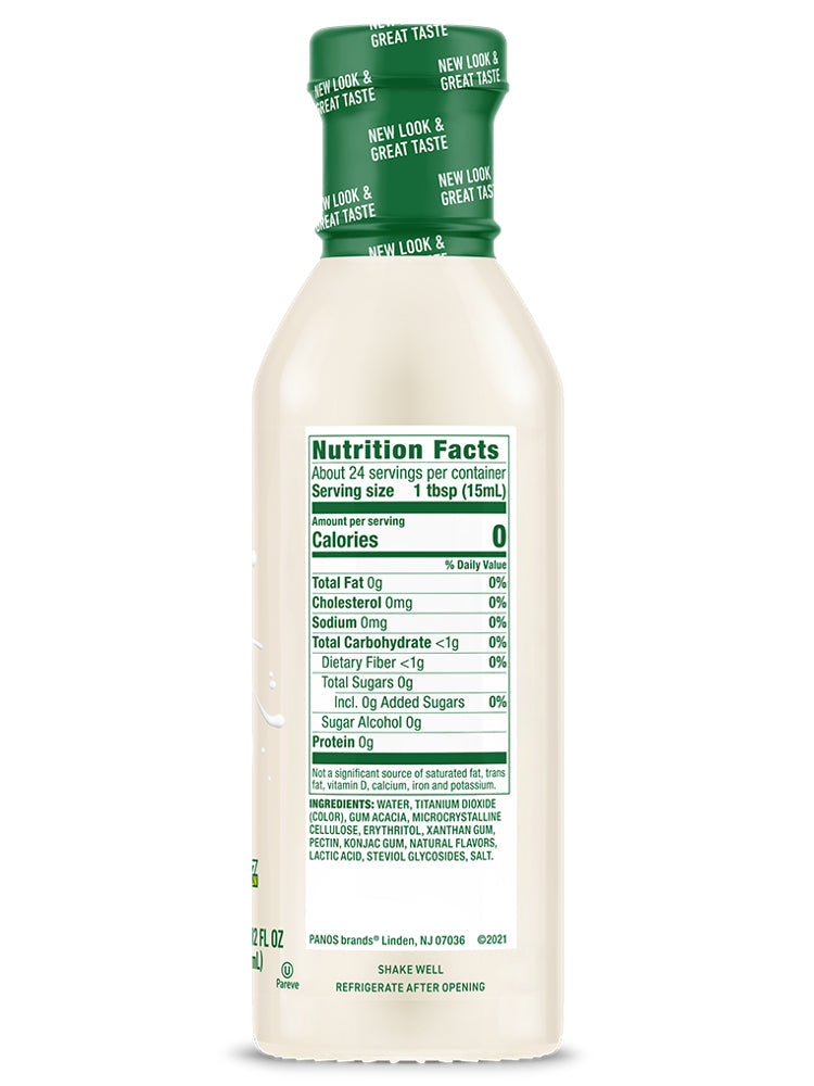 Nutrition Facts panel for Walden Farms Calorie Free Coffee Creamer, Original Cream flavor.