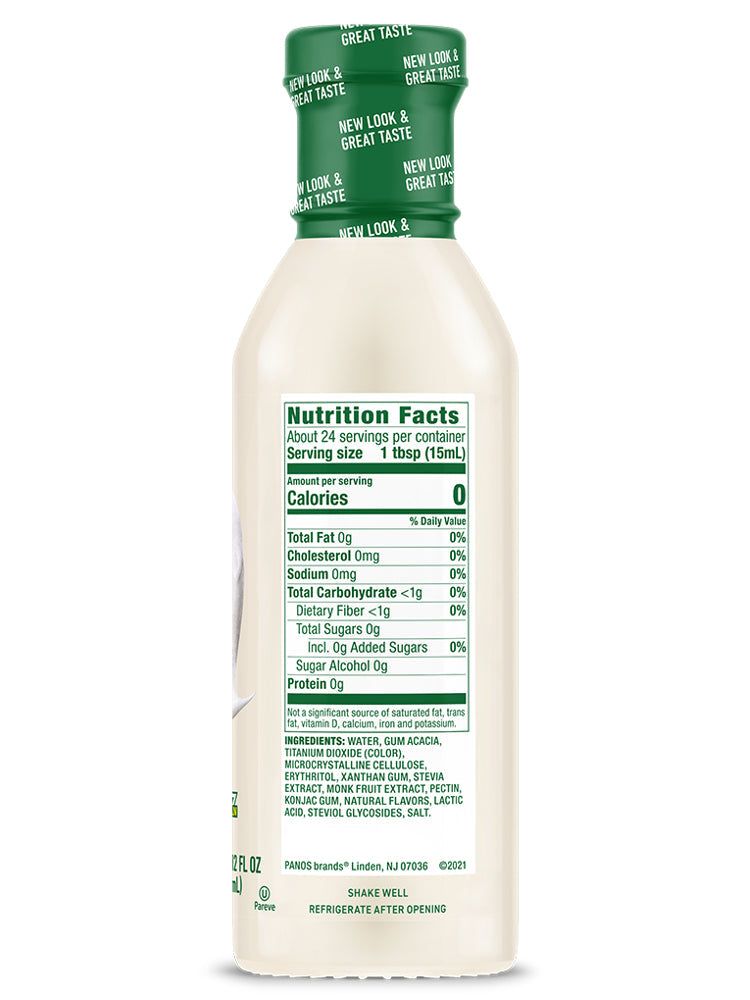 Nutrition Facts panel for Walden Farms Calorie Free Coffee Creamer, Sweet & Creamy flavor.