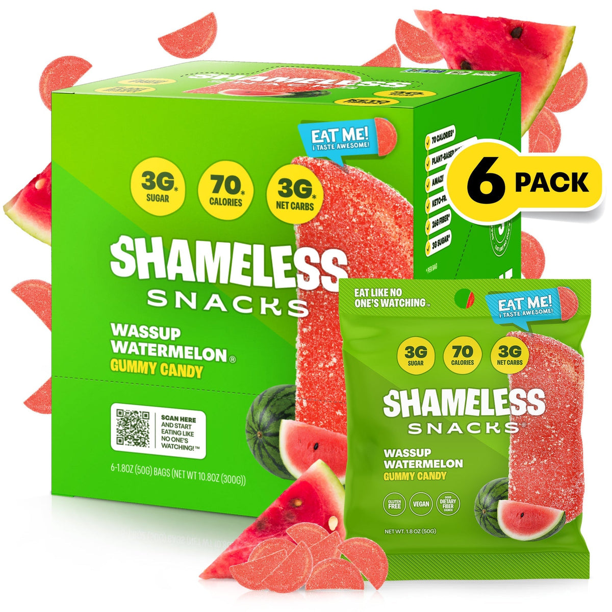 Shameless Snacks Gummy Candy - Wassup Watermelon - 6-Pack