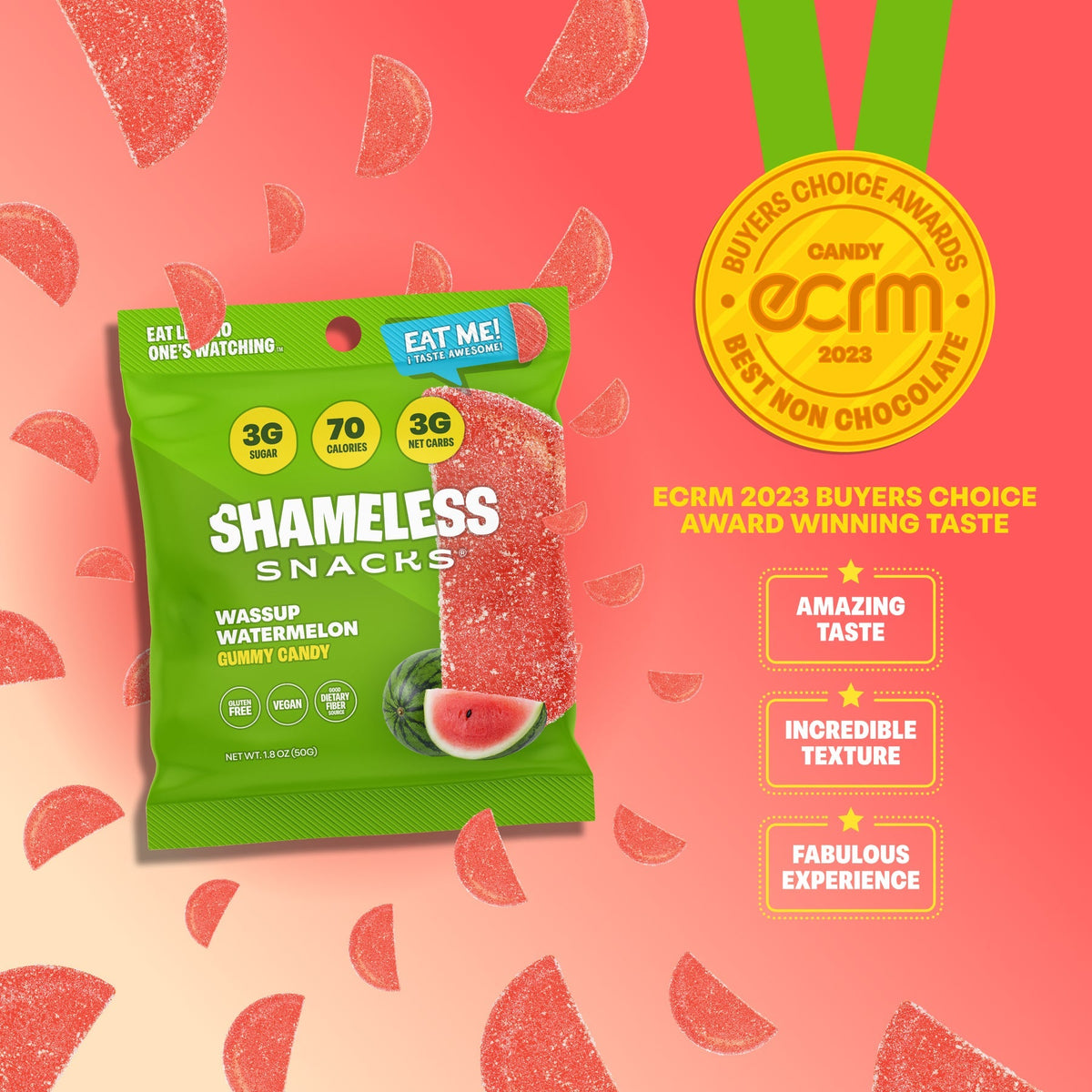 Shameless Snacks Gummy Candy - Wassup Watermelon - One Bag
