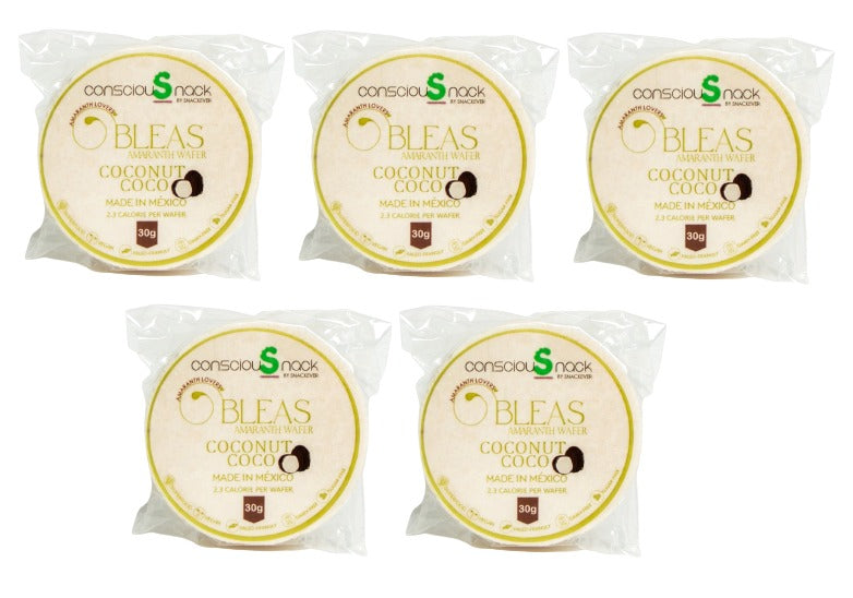 ConsciouSnack Obleas Amaranth Wafers by Snackever - Coconut, 5-Pack