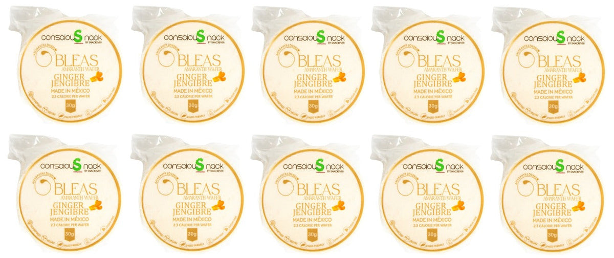 ConsciouSnack Obleas Amaranth Wafers by Snackever - Ginger, 10-Pack