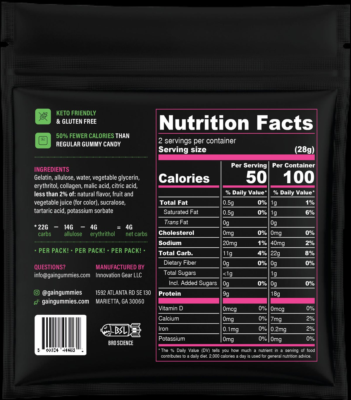 Gain Gummies Gym Candy - Protein Gummy Bears, 2oz - Watermelon