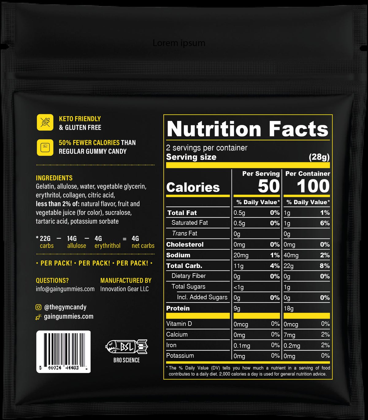 Gain Gummies Gym Candy - Protein Gummy Bears, 2oz - Tropical