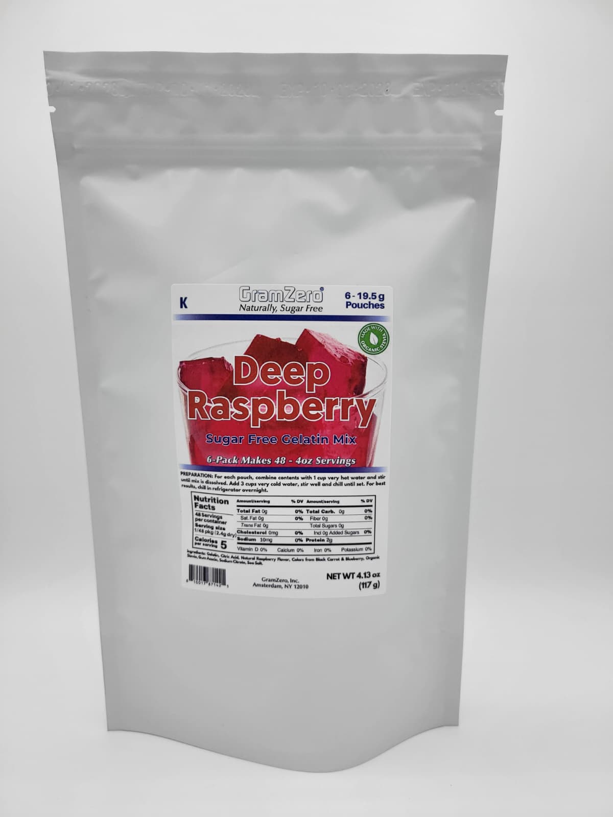 GramZero Stevia Sweetened Sugar Free Gelatin Mix - Raspberry 6 pouches