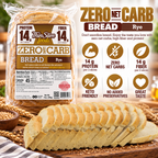 ThinSlim Foods Rye Zero Net Carb Bread with 14 grams of protein and 14 grams of fiber per two slices. 45 calories per slice.
