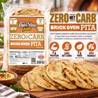 ThinSlim Foods Zero Net Carb Brick Oven Pitas with 7 grams of protein, 7 grams of fiber and 45 calories per pita. Five pitas per package.