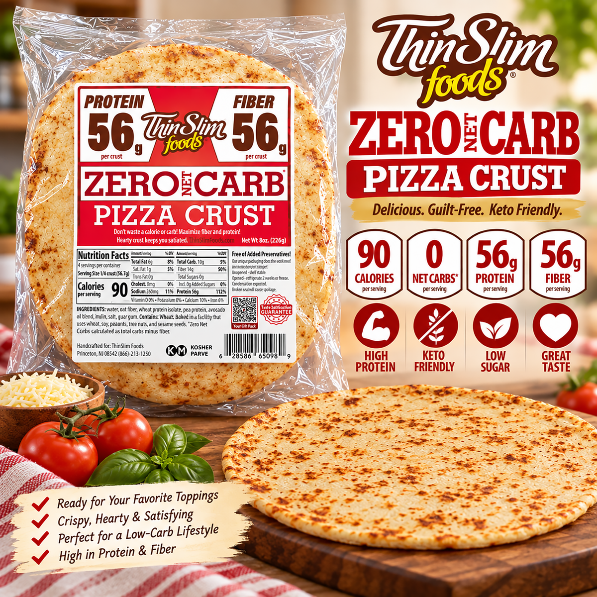 ThinSlim Foods Zero Net Carb Thick Pizza Crust, 8-ounce package.