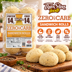 ThinSlim Foods Zero Net Carb Sandwich Rolls with 14 grams of protein, 14 grams of fiber and 90 calories per roll. Six rolls per package.