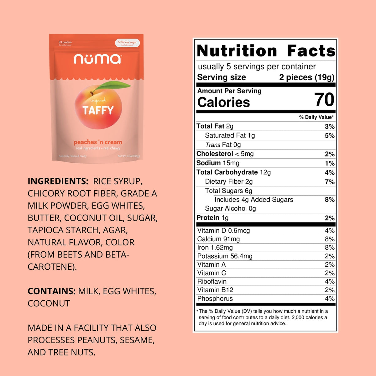 Numa Peaches 'n Cream Nutrition Facts, ingredients, and allergen information