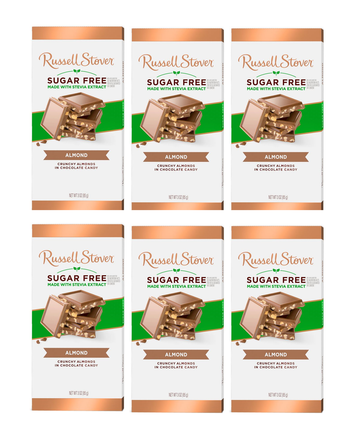 Russell Stover Sugar Free Chocolate Bar - Almond 6 Bars