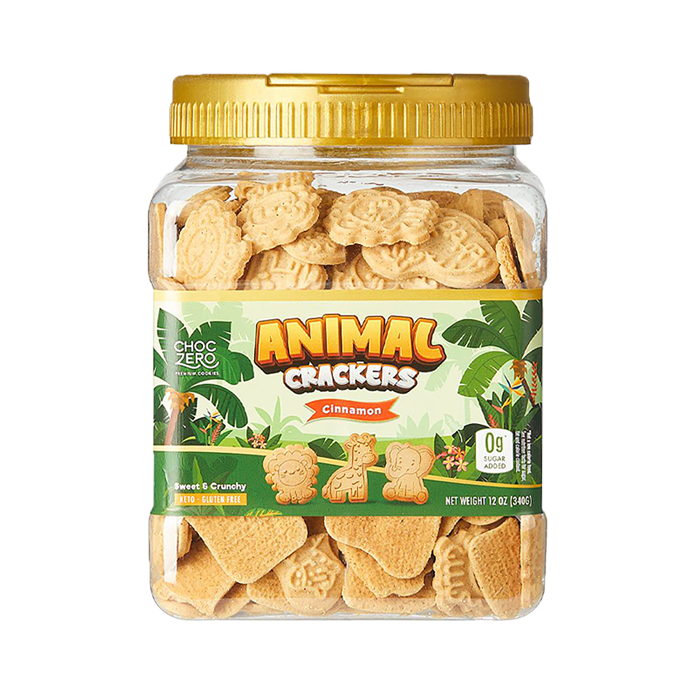 Front package of ChocZero Animal Crackers, 12 oz