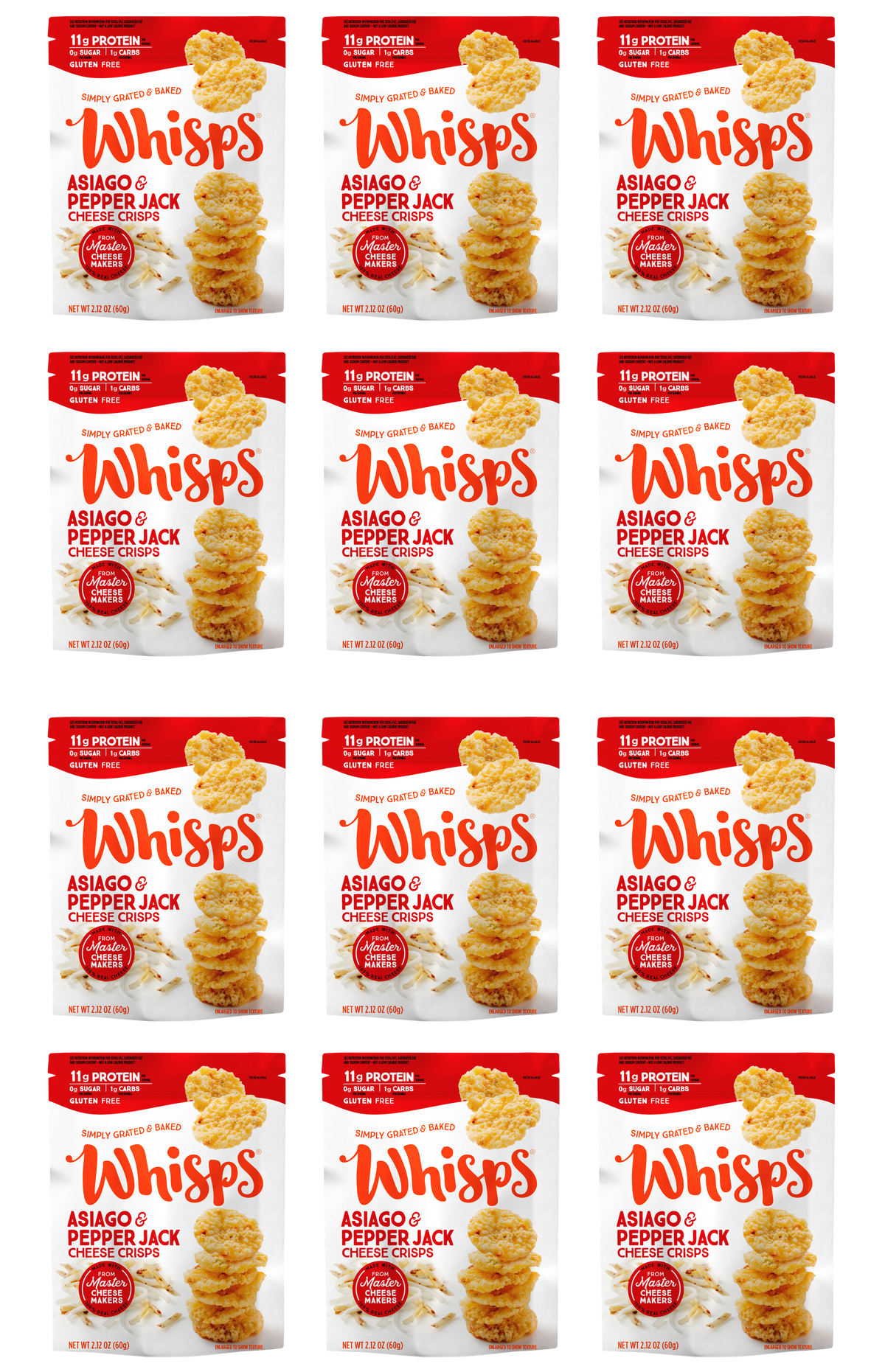 Whisps Cheese Crisps - Asiago & Pepper Jack (1.95 oz) 12 Bags
