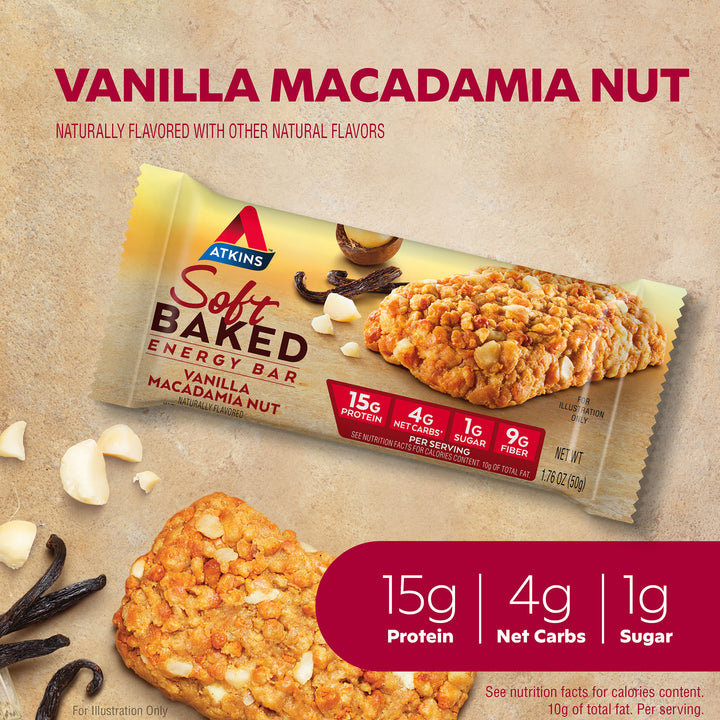 Atkins Nutritionals Soft Baked Protein Bars - Vanilla Macadamia Nut, 5ct