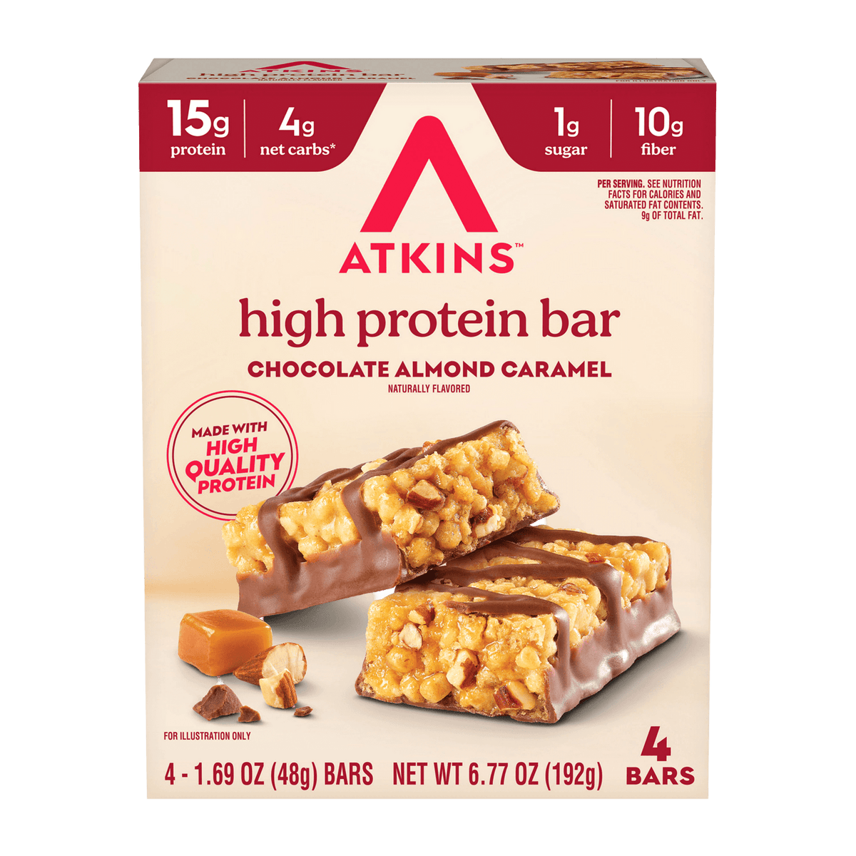 Atkins Nutritionals High Protein Bars - Chocolate Almond Caramel (4 Bars)