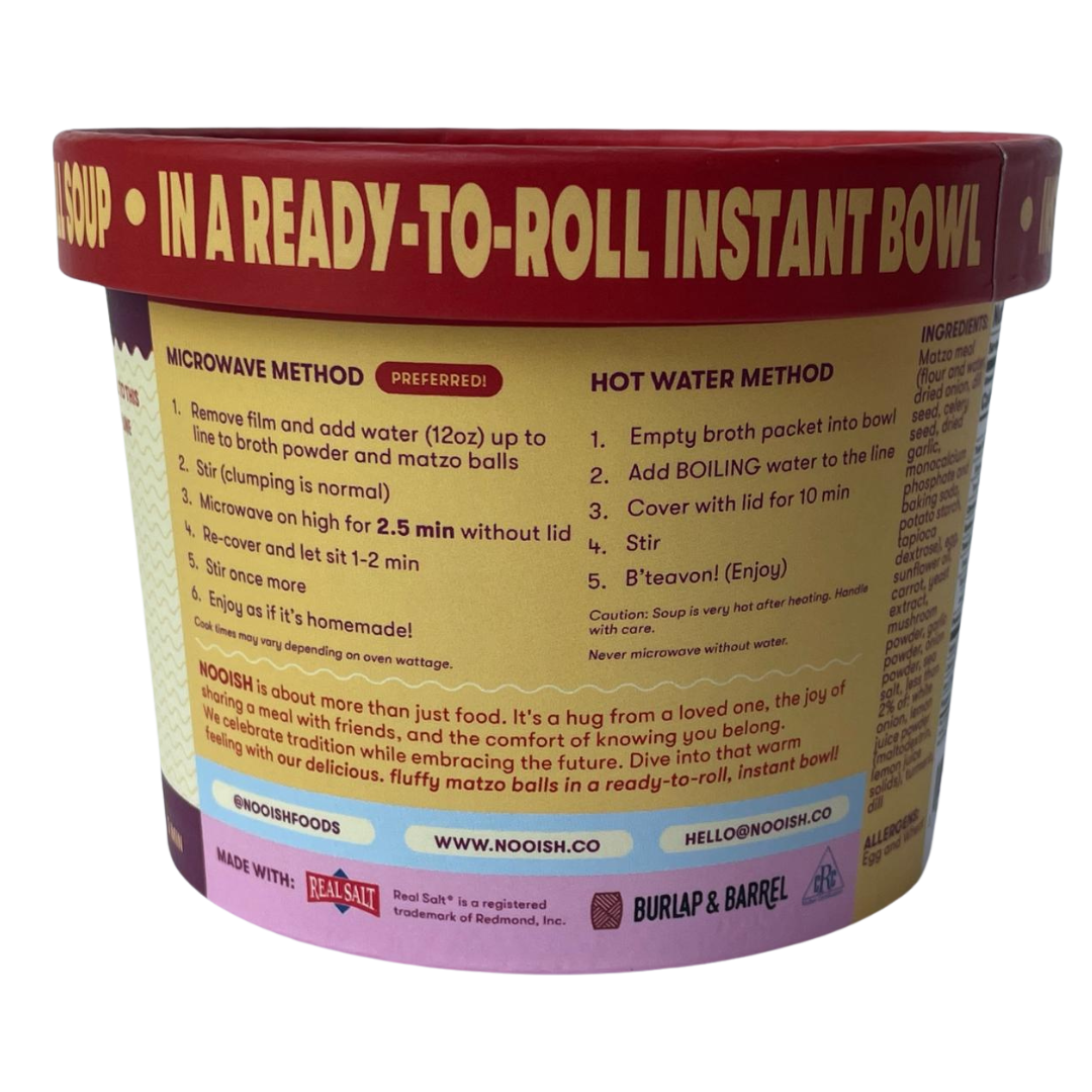Back of Nooish Instant Matzo Ball Soup packaging