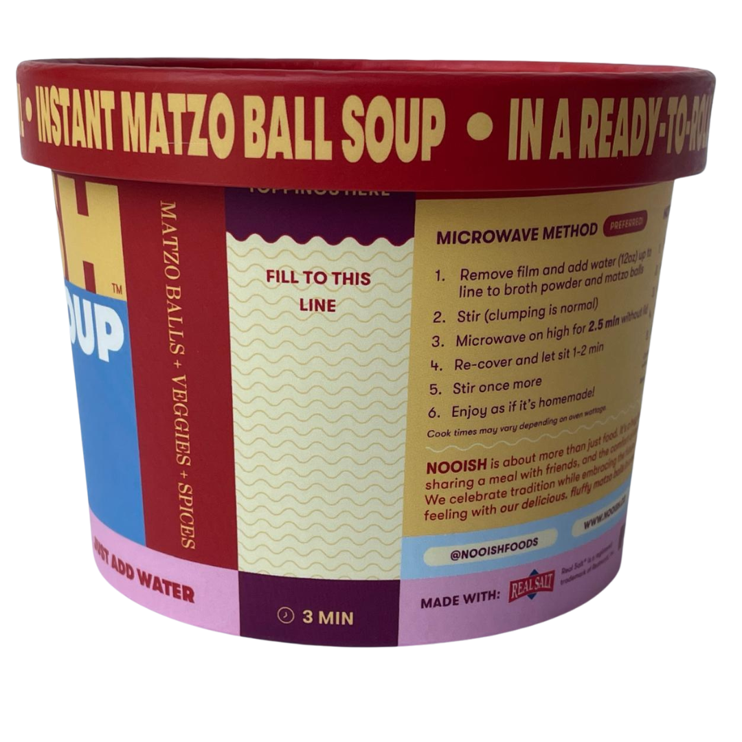 Back of Nooish Instant Matzo Ball Soup packaging